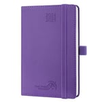 POPRUN Agenda de Poche 2025 Semainier 16 x 10,5 cm D'août 2024 à déc 2025-17 Mois Petit Agenda Scolaire avec Couverture Souple en PU Cuir, Papier Certifié FSC®, Pourpre