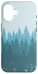 Coque pour iPhone 16 Pin Tree Forest Mountain Scène Bleu sarcelle, Bleu et Vert