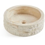 Vasque à poser / lavabo rond en marbre, coloris beige - Diamètre 40 x Hauteur 15 cm Pegane