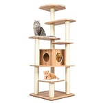 GOPLUS Arbre à Chat XXL 175 CM en Bois, 6 Niveaux, avec Plateformes, Coussins Confortables, Poteaux en Sisal, Conception Anti-Bascule, Naturel