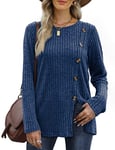 Aokosor Ladies Tops Long Sleeve Womens Lightweight Jumpers Button Front Slit Tunic Dark Blue Size 22-24