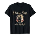 Pirate Ship In The Moonlight On The Water Skull Crossbones T-Shirt