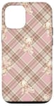 Coque pour iPhone 12/12 Pro Adorable ours en peluche Coquette Rose Plaid doux Fille Vintage