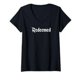 Womens 1 Cross 3 Nails Forgiven Redeemed Faith in God Jesus Christ V-Neck T-Shirt