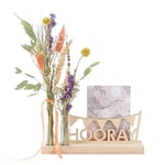 BloomPost Hooray - Fleures séchées avec support en bois - Cadeau Unique livré par Boîte aux Lettre - L135 - Multicolore