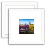 Americanflat Cadre Photo 20x20 cm en Blanc - Cadre Photo 10x10 cm avec Passe-partout et 20x20 cm sans Passe-partout - Lot de 2