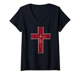 Womens Faith Red Cross Jesus Christ Prayer Love Christian Faith V-Neck T-Shirt