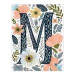 Artery8 Letter M in Abstract Watercolour Flowers Cute Floral Word Art For Her Birthday Mum Wife Woman Friend Extra Large XL Wall Art Poster Print