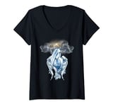 Womens Pegasus Horses Flying Horse Wings Dark Angels Moon Unicorns V-Neck T-Shirt