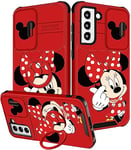 Qerrassa for Samsung Galaxy S21 FE Case with Camera Cover+Ring Holder, S21 FE Hard Case for Women Girly Cute Cartoon Funny Shockproof Phone Cases for Samsung S21 FE 6.4", Heart Mini