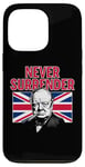 Coque pour iPhone 13 Pro Winston Churchill Never Surrender avec drapeau Union Jack