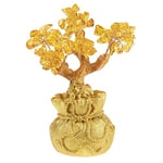 lachineuse - Arbre Feng Shui en Citrine Jaune - Arbre de Fortune 17 cm - Décoration Asiatique Japonais - Arbre de Fortune avec Support Doré - Déco Asiatique Pierres Précieuses - Objet Japonais Zen