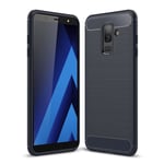 Samsung Galaxy A6 Plus (2018) och A9 Star Lite mobilskal TPU material skyddande giftfri kolfiber borstad textur värmeavledande - Mörkblå