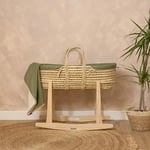 Clair de Lune Organic Palm Moses Basket with Natural Rocking Stand, Award Winning Baby Bassinet 75 x 28 cm (Forest Green)