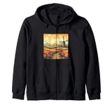 Whet Fields With Windmills Vintage Landscape Graphic Zip Hoodie