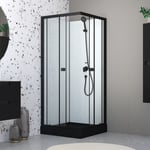 Cabine de douche intégrale 80x80x200 cm carrée - Portes coulissantes - Receveur Noir Mat