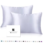 Silk Pillow Cases 2 Pack for Hair and Skin with Hidden Zipper, Ravmix Both Sides Mulberry Silk Pillowcases Cooling Pillow Cases Set of 2, Standard Size 20×26inches, Silver Grey