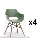 MCA FURNITURE Lot de 4 chaises scandinave REMO coque verte piétement hêtre naturel