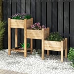 Jardinière surélevée en bois de sapin avec 3 bacs à fleurs peinture DIY naturel CW91890