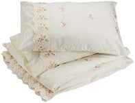 Sophie Parure de lit brodée avec Housse de Couette en Polyester et Coton Motif Floral Crème/King Size