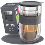 Tasse en verre 380 ml - avec passoire à double paroi, tasse à thé avec passoire en acier inoxydable, couvercle en céramique, passe au lave-vaisselle, verre thermique avec effet flottant, verre à café