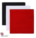 3 Pack 100% Cotton Plain Bandana Women Men Scarf Headband Black / White / Red UK