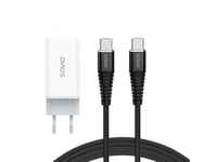 Savio Lader 65W Gan La-07 Vegglader Med C-Usb Type C Kabel 100W 1M, Hvit Og Svart