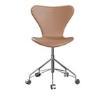 Fritz Hansen - 3117 Sjuan - Helklädd, Läder, Rustik - Kontorsstolar - Arne Jacobsen - Brun