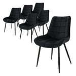 Lot de 6 chaises salle à manger cuisine noir en velours pieds acier noir 120 kg