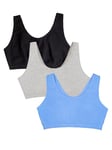 Fruit of the Loom Women's Cotton Tank Bra Ultimate Comfort & Breathable Fit Sports, Opaque, Cornflowerblue/Grey/Black, 38 (Pack of 3)