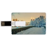 8G USB Flash Drives Credit Card Shape Winter Memory Stick Bank Card Style Central Park Winter Season with Skyscrapers and Snow Bow Bridge Manhattan New York Waterproof Pen Thumb Lovely Jump Drive U D