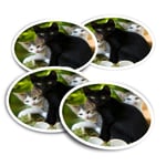 4x Round Stickers 10 cm - Cute Kittens Black Tabby Ginger Cat  #24573