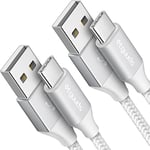 etguuds White USB C Charger Cable [2Pack 2M], USB A to USB C Cable 3A Fast Charging Nylon Braided USB Type C Lead for iPhone 15 Pro, iPad 10th, Samsung Galaxy S23 S22 S21 S20 S10 S9 A50