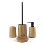 Lot d'accessoires WC DEBLANCH OAK en bois avec brosse wc + distributeur  + gobelet + porte-savon