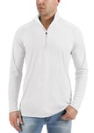 KEFITEVD Mens 1/4 Zip Long Sleeve Top Sun Protection UPF 50+ Shirt Quick Dry Sport Tops with Stand Collar,White,3XL