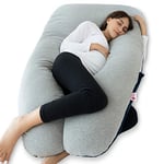 Meiz Coussin de Grossesse Complet – avec Housse en Velours et Jersey – pour Femmes Enceintes – Couchage latéral et Soutien Dorsal – Bleu et Gris