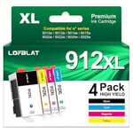 LOFBLAT Cartouche 912 XL Compatibles pour HP 912 912 XL pour HP Officejet Pro 8022e 8024 8024e 8025 8025e 8020e 8023 pour HP Officejet 8012 8012e 8014e 8015e 8010e 8010 (4-Pack)