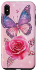 Coque pour iPhone XS Max Rose et papillon mignon sur fond rose