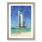 Big Box Art The Burj Al Arab in Dubai Vol.2 Painting Framed Wall Art Picture Print Ready to Hang, Oak A2 (62 x 45 cm)