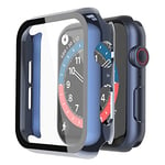 Recata 2 Pièces PC Coque avec Protection ecran en Verre Trempé Compatible avec Apple Watch Serie 6 Se Series 5 Série 4 40mm Protection iWatch Iégère et Antichoc, 1 Bleu+ 1 Transparent