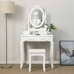 Coiffeuse table avec 4 Tiroir et un Miroir Tabouret de coussin lavable Blanche