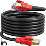 Cable Ethernet Blindé 15m, Cable RJ45 15 Mètres Cat 8 Cable Réseau Haut Debit Extérieure Intérieur 40Gbps 2000MHz Cable Internet LAN Noir POE 26AWG SFTP Gigabit Fil Ethernet 15m pour Routeur Modem