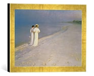 'Encadré Image de Peter SEVERIN krøyer "Summer Evening on the Skagen Southern Beach avec Anna Ancher et Marie Kroyer, 1893, d'art dans le cadre de haute qualité Photos fait main, 40 x 30 cm, Doré Raya