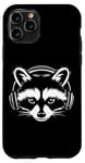 iPhone 11 Pro Black and White Gamer Raccoon with Headphones Case