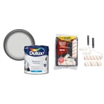 Dulux 500006 Matt Emulsion Paint For Walls And Ceilings - Polished Pebble 2.5L & Fit For The Job 7 piece Emulsion Paint Roller Set, 2x 9 inch & 2x Mini Paint Rollers, Frames & Paint