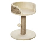 Pawhut - Arbre à chat griffoir 2 niveaux h. 49 cm - poteau sisal, plateforme observation, jeu de boule suspendue - jute polyester beige - Beige