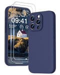 GOODVISH 3 in 1 Case for iPhone 15 Pro Max Case, [2 Screen Protector] Full Body Covered Anti-Scratch 4 Layer Shockproof Structure Soft Microfiber Lining Phone Case 6.7 inch, Navy Blue