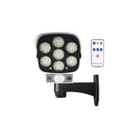 Lampe solaire d'extérieur avec détecteur de mouvement sans fil et caméra de sécurité factice IP66 étanche 77 led lampe murale spot pour cour, jardin,