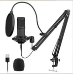 Microphone USB Streaming Podcast PC Professionnel 192KHZ/24Bit Studio Kit de micro à condensateur cardioïde Carte son Boom Arm Shock Mount Pop Filter pour Skype YouTuber Karaoke Gaming Recording