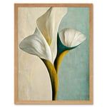 Cala Lily Lilies Flower Abstract Minimalist Painting Duck Egg Cream Mustard Art Print Framed Poster Wall Decor 12x16 inch